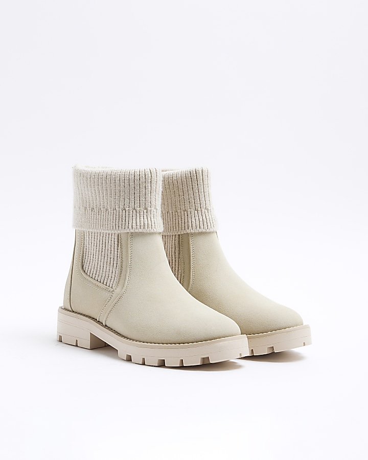 Cream nubuck rib sock Chelsea boots River Island