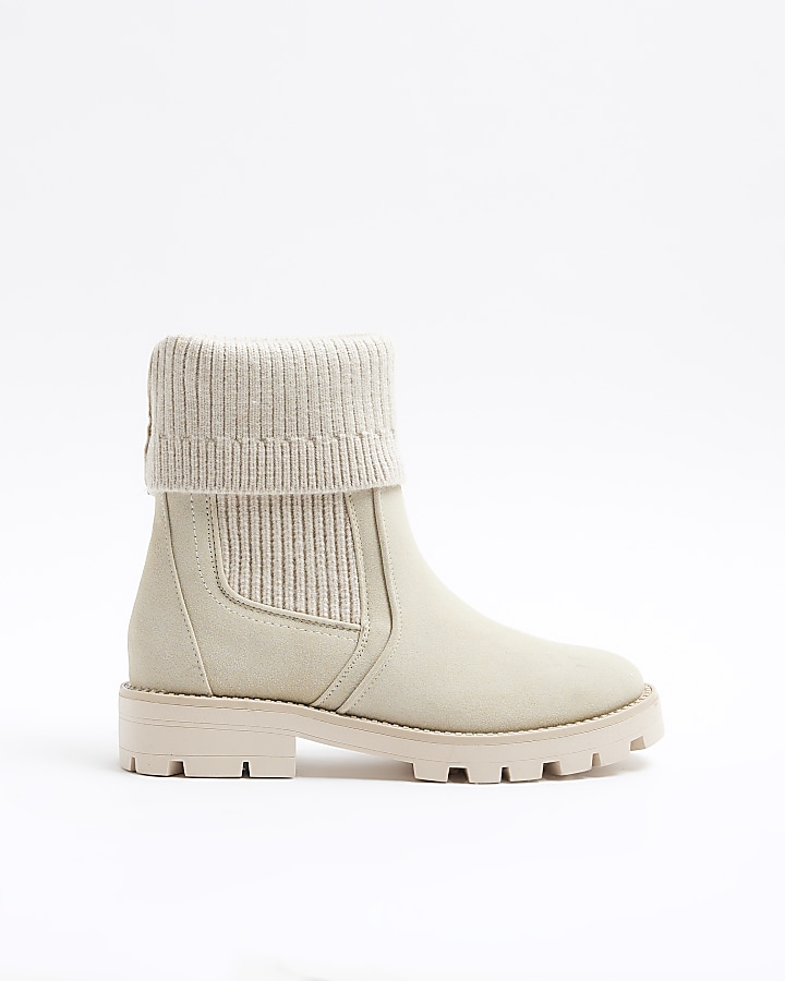 Cream nubuck rib sock Chelsea boots