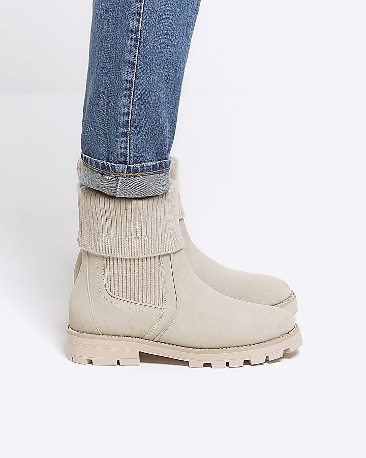 Cream nubuck rib sock Chelsea boots River Island