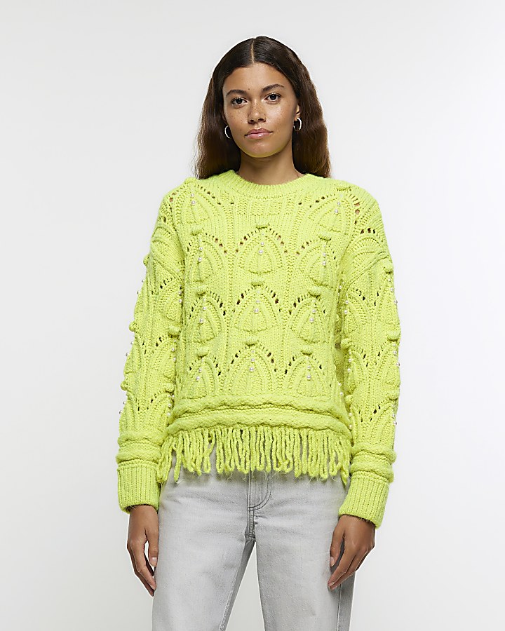 Yellow cable knit on sale jumper