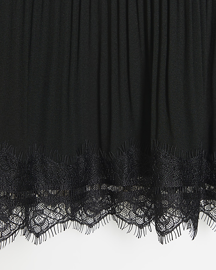 Black lace trim long sleeve top