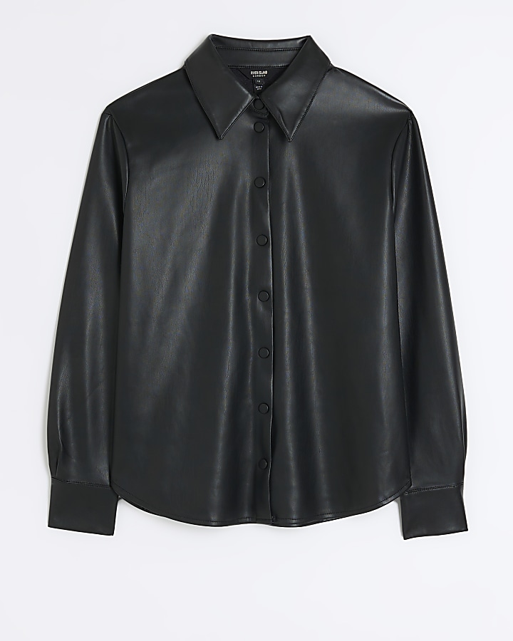 Black faux leather shirt