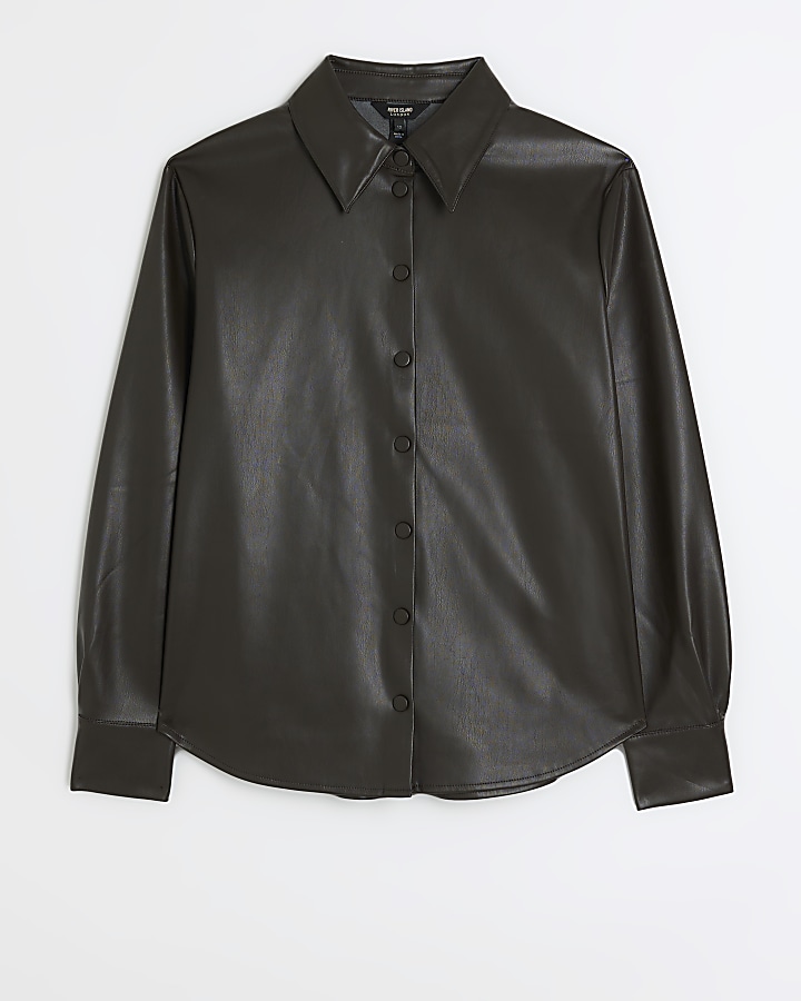 Brown faux leather shirt