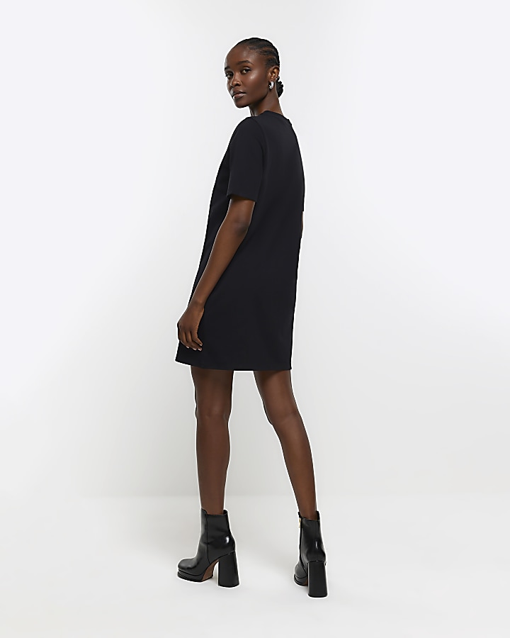 Black diamante trim tshirt mini dress River Island