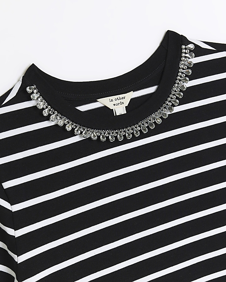 Black stripe diamante t-shirt mini dress