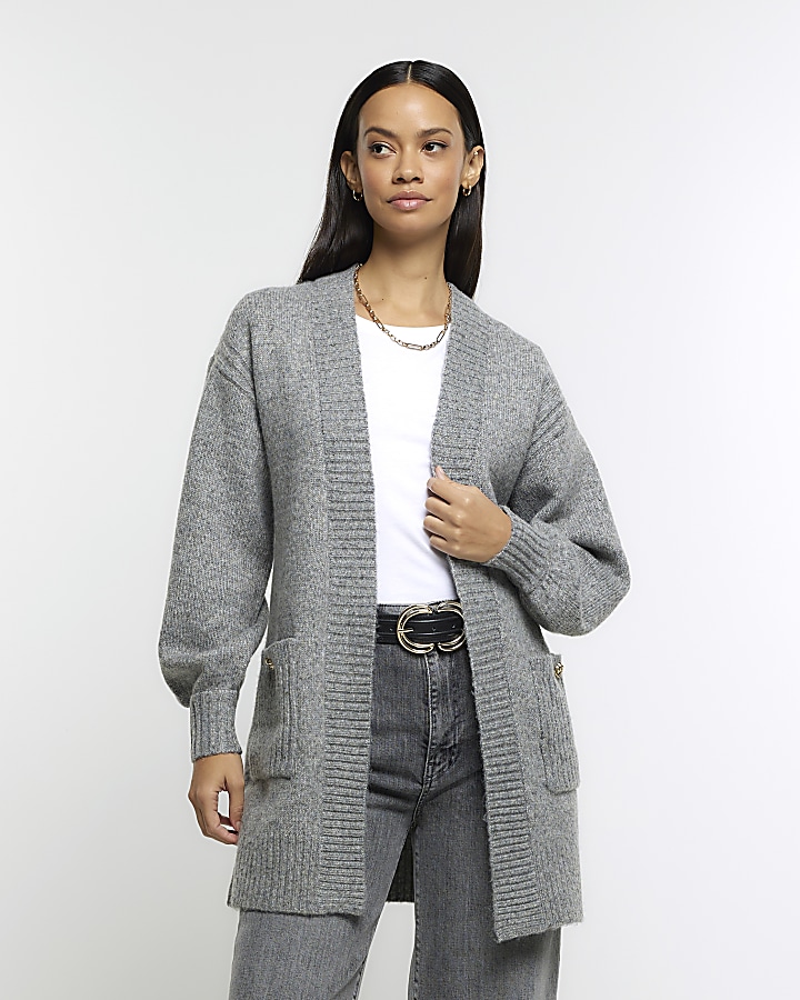 Grey knitted hot sale cardigan womens