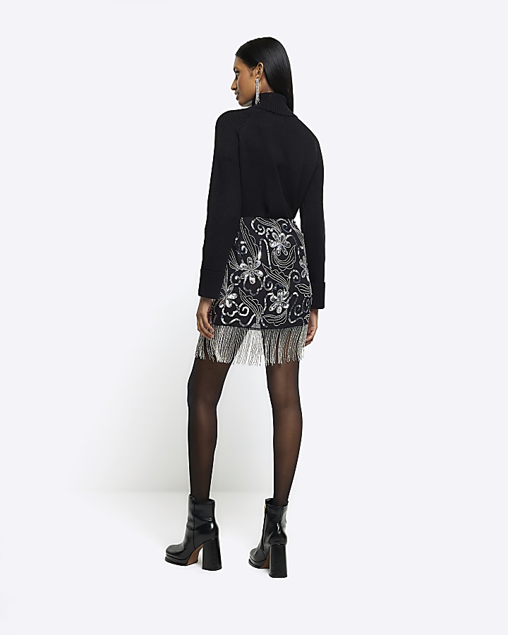 Black sequin detail mini skirt