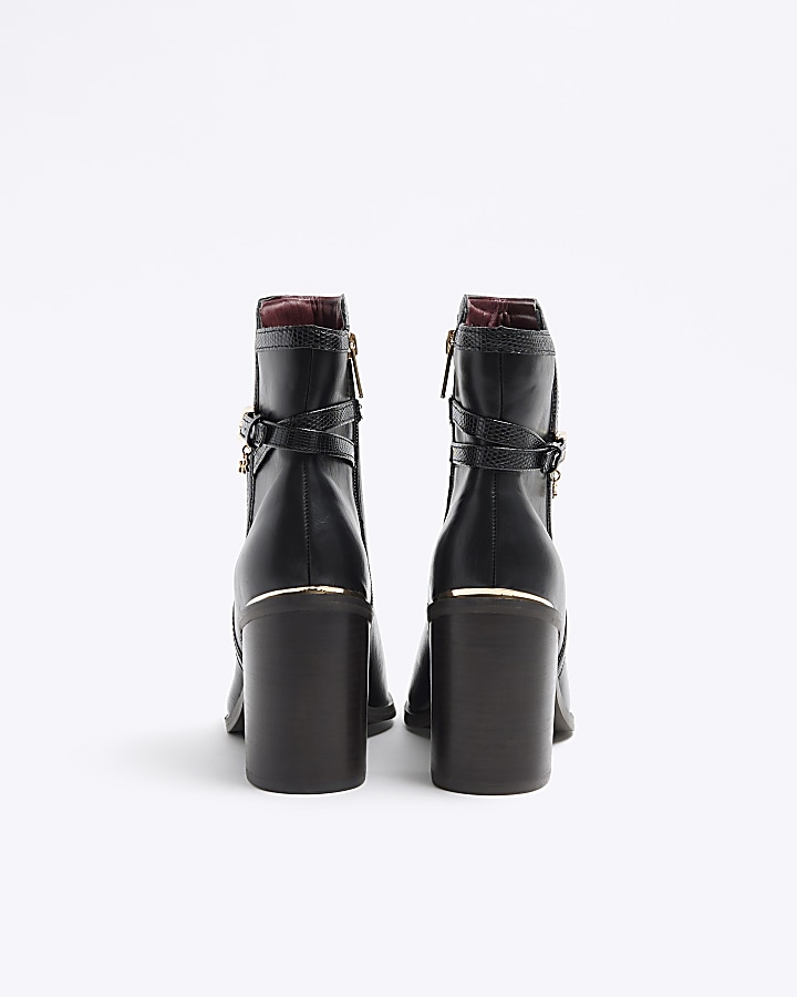 Black buckle heeled boots | River Island