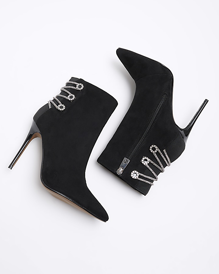 Black tie up heeled ankle boots