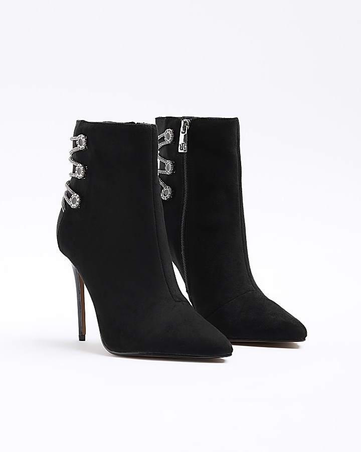 Black tie up heeled ankle boots