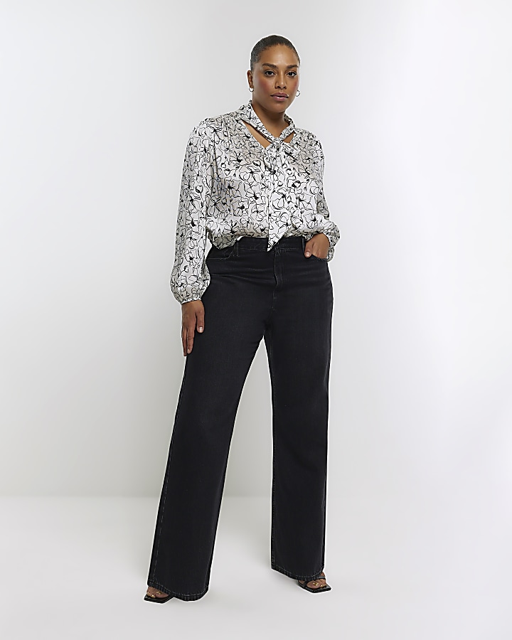 Plus white floral long sleeve blouse River Island