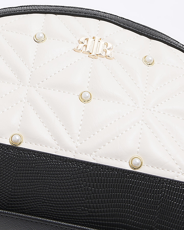 Cream quilted pearl makeup bag