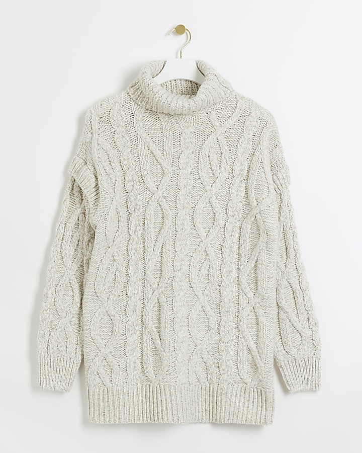 Cream cable knit roll neck jumper