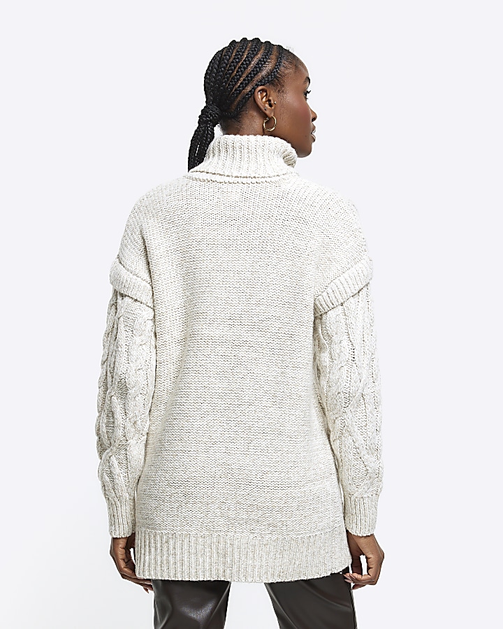 Cream cable knit roll neck jumper