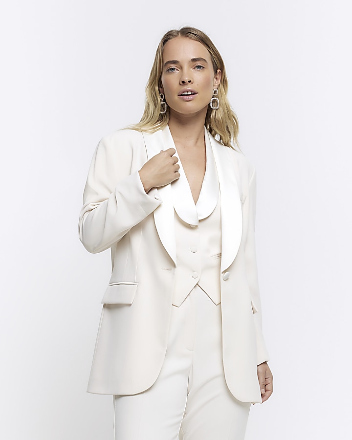 Cream shawl collar tux blazer