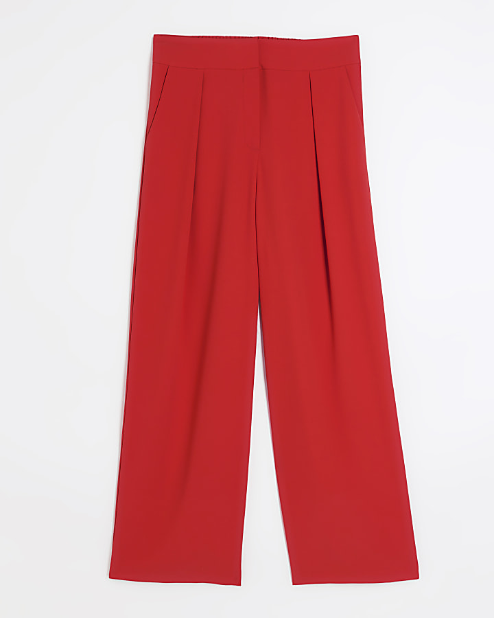 Red pleated wide leg trousers | River Island