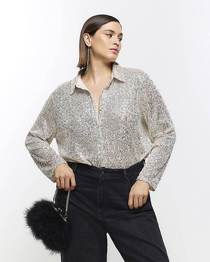 Plus silver sequin shirt