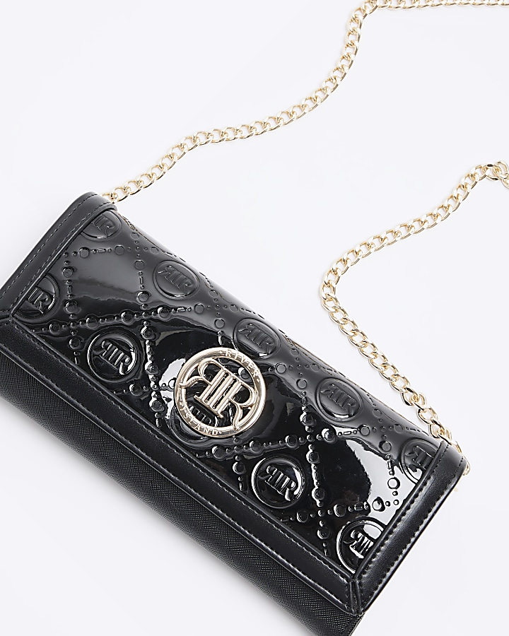 Black embossed chain strap purse