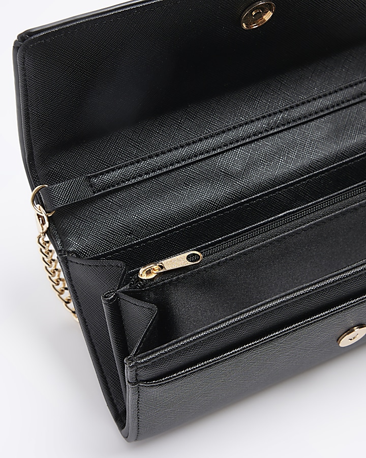 Black embossed chain strap purse | River Island