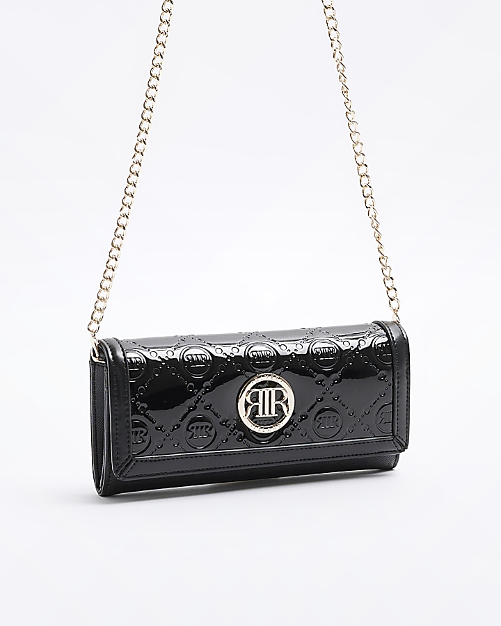 Black embossed chain strap purse