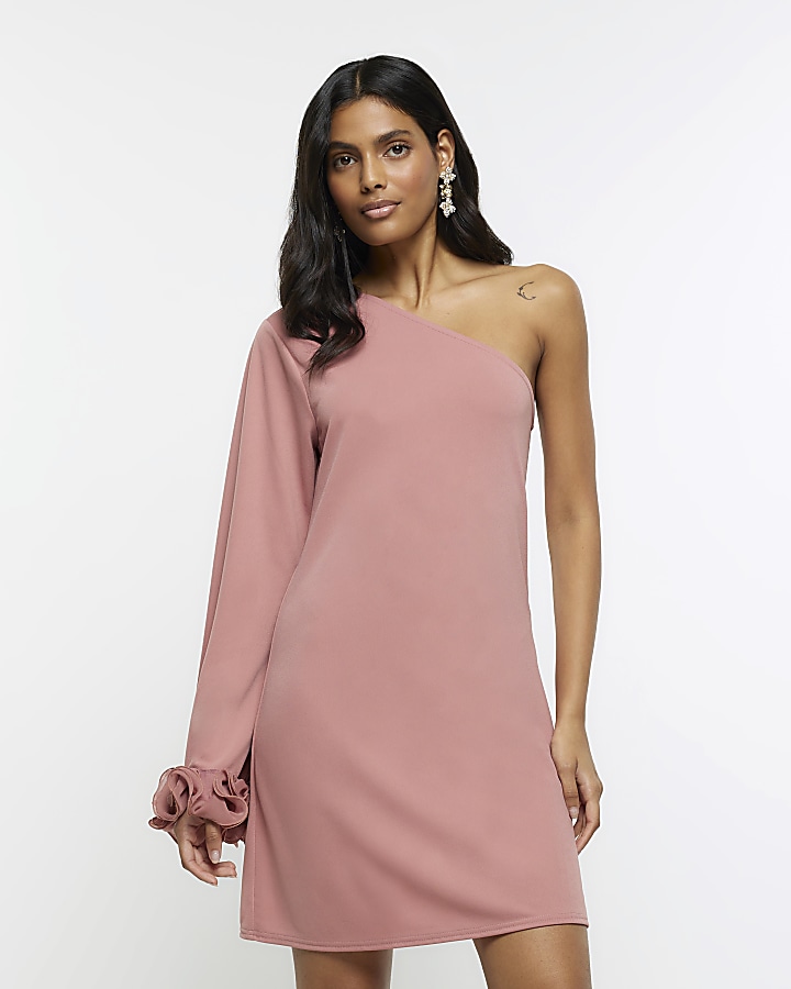 Pink one shoulder bodycon mini dress