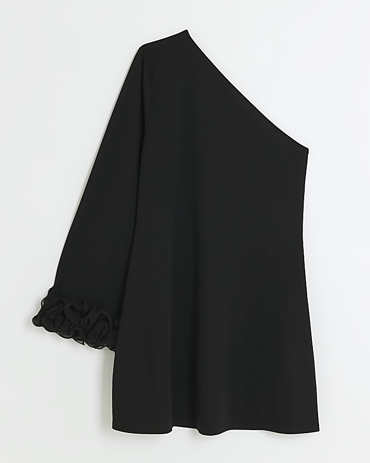 Black one shoulder bodycon mini dress | River Island