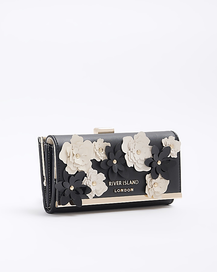 Black flower detail purse