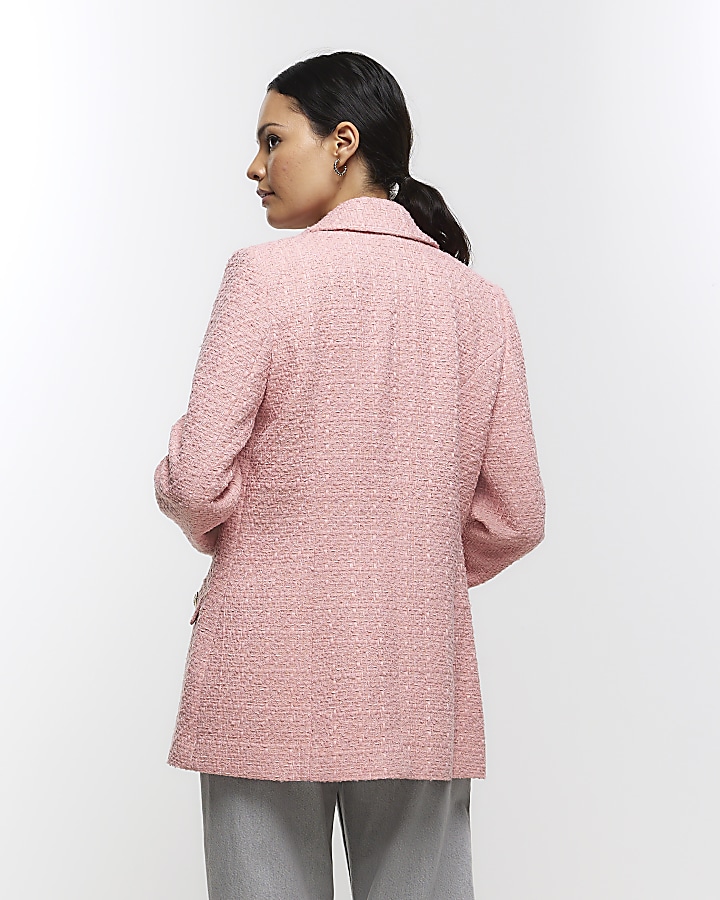 Pink boucle blazer River Island
