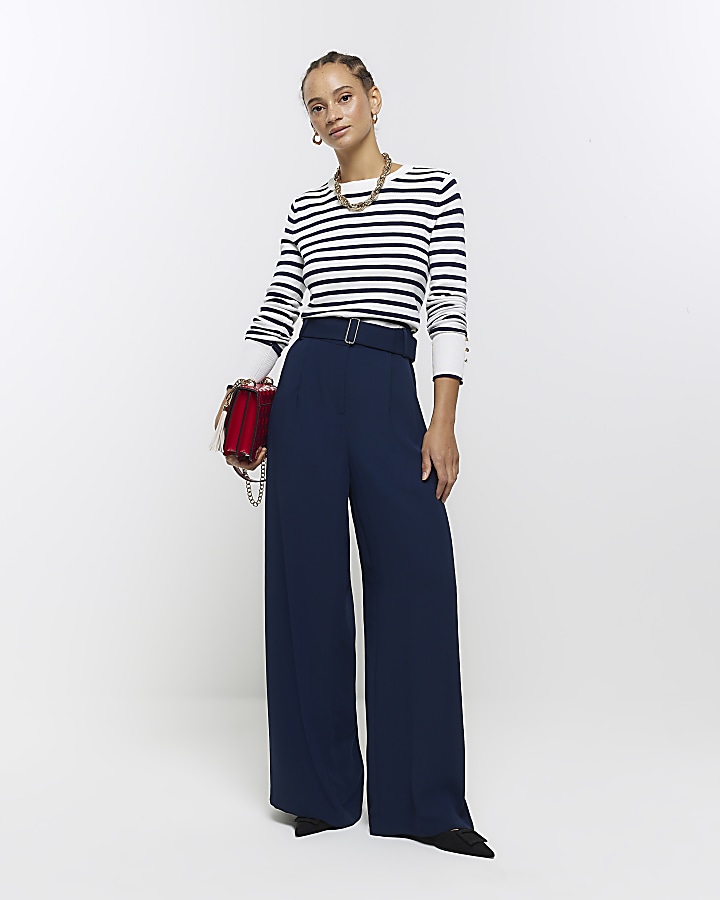 Navy Wide Leg Trousers