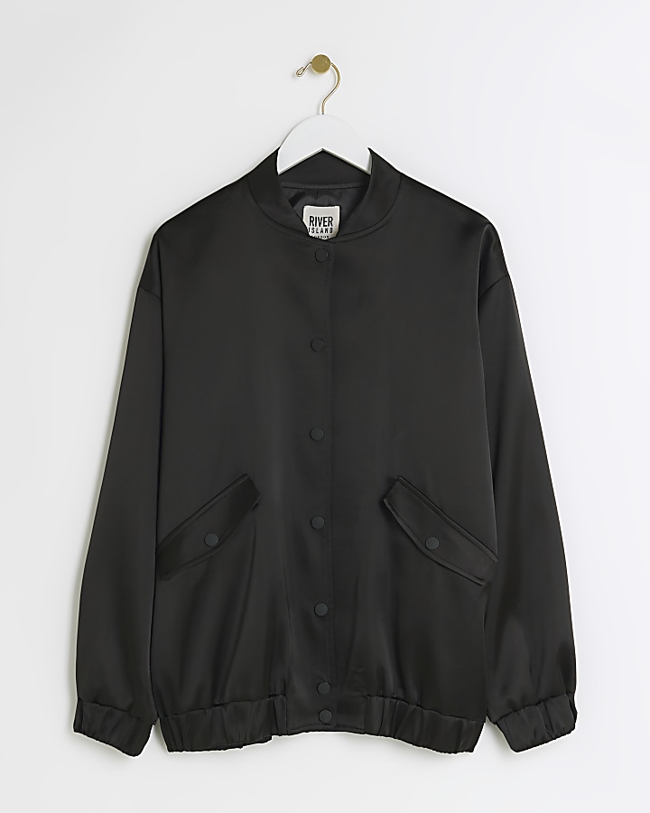 Black satin oversized bomber jacket