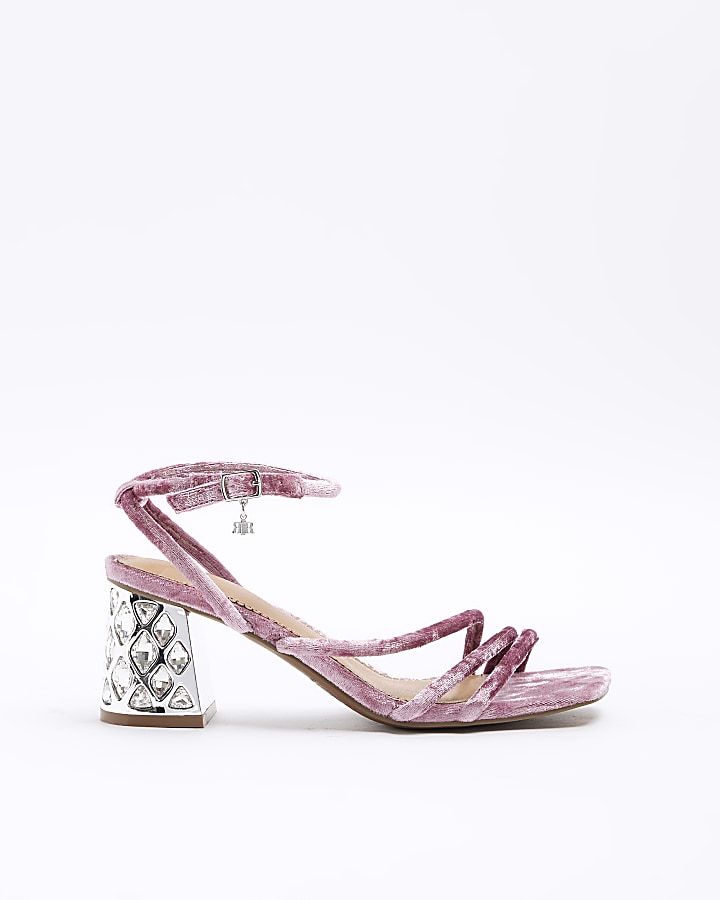 Pink diamante heel strappy sandals River Island