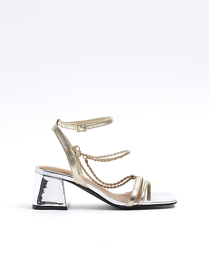 Gold chain detail heeled sandals