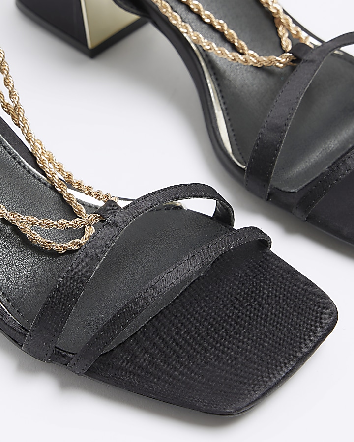 Black chain detail heeled sandals