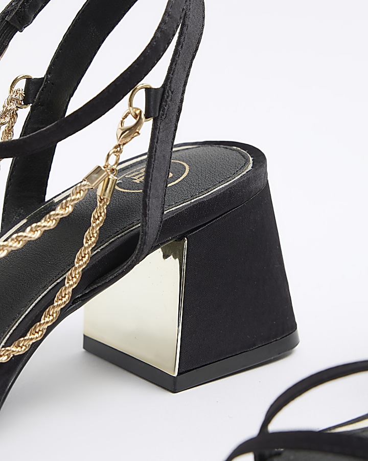 Black chain detail heeled sandals