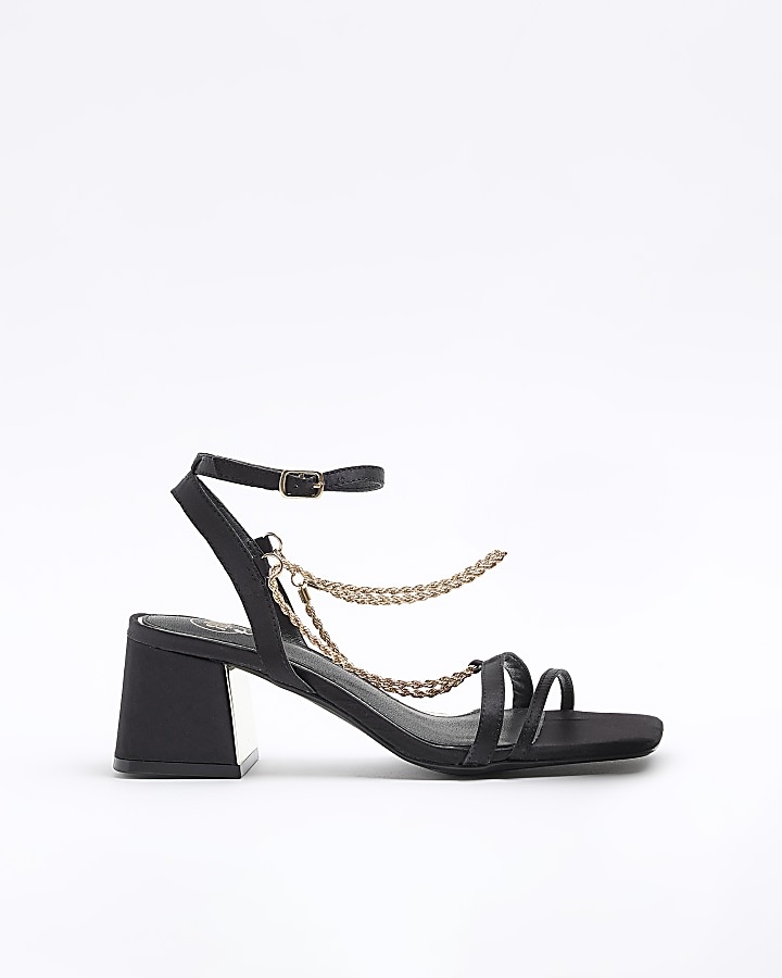 Black chain detail heeled sandals