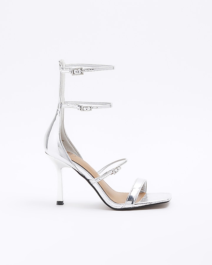 Silver strappy heeled sandals River Island