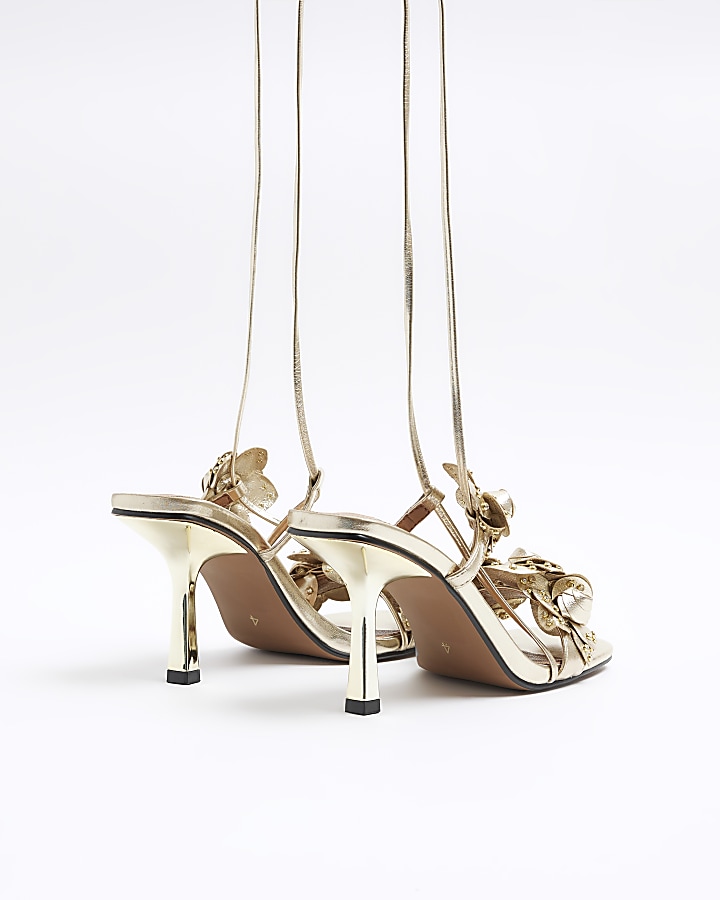 Gold flower detail heeled sandals