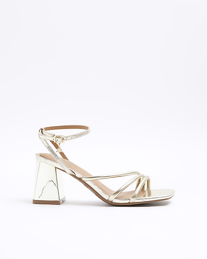 Gold block heeled sandals