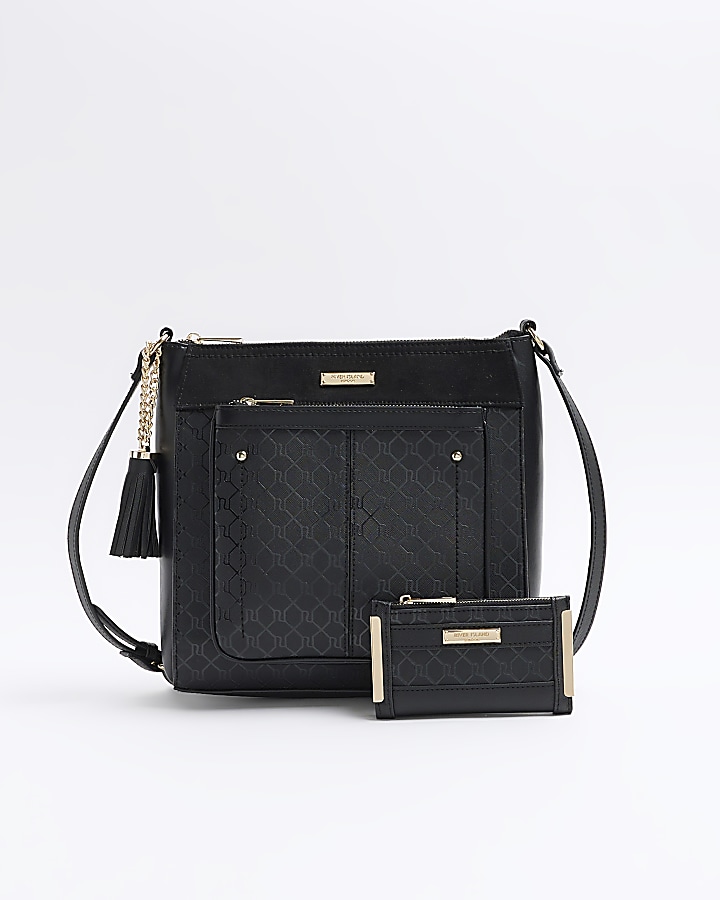 River island black online leather bag