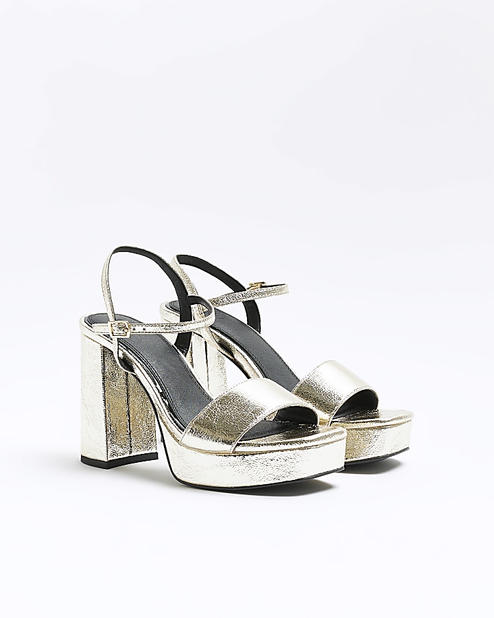 Gold platform heeled sandals