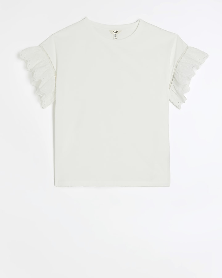 White broderie sleeve t-shirt