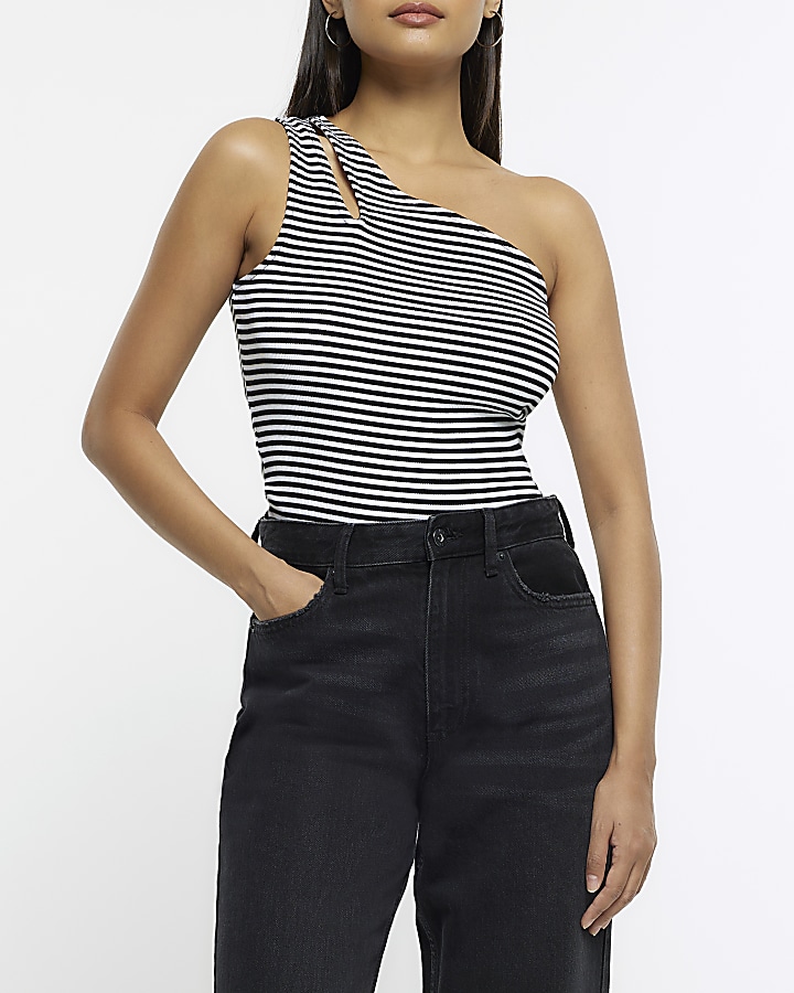 White stripe one shoulder tank top