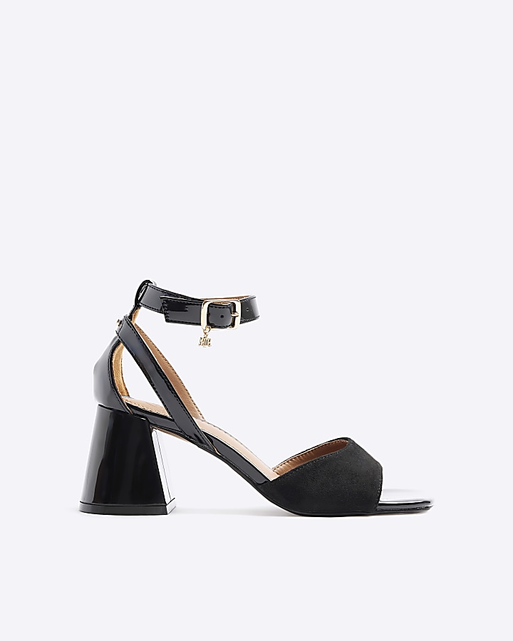 Black open toe block heeled sandals