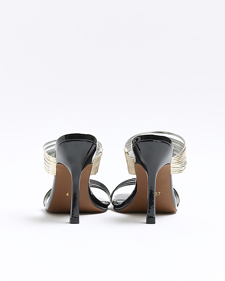 Black cuff mule heeled sandals | River Island