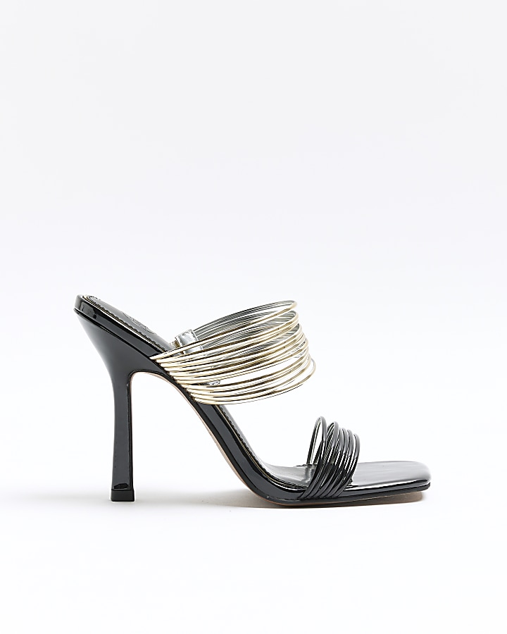 Black cuff mule heeled sandals