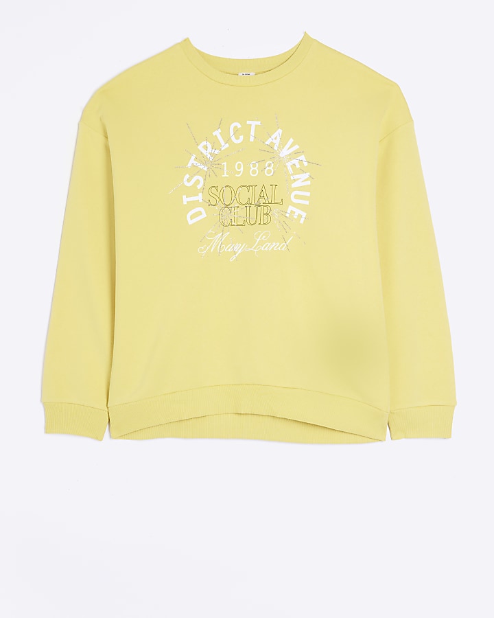 Yellow graphic embellished sweatshirt | River Island