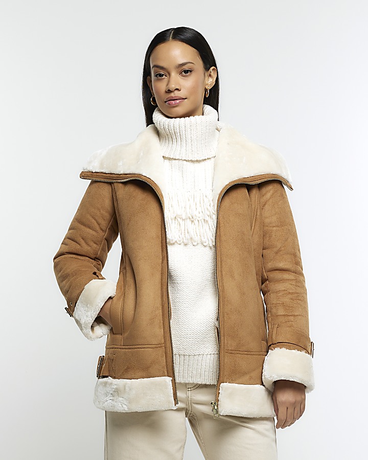 River island sale shearling aviator jacket