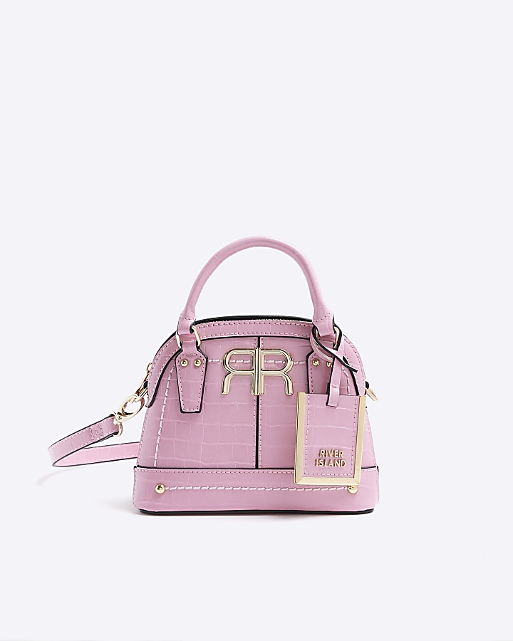 Pink croc embossed mini tote bag