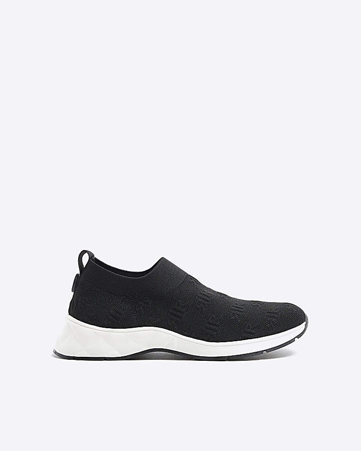 Black knit slip on trainers