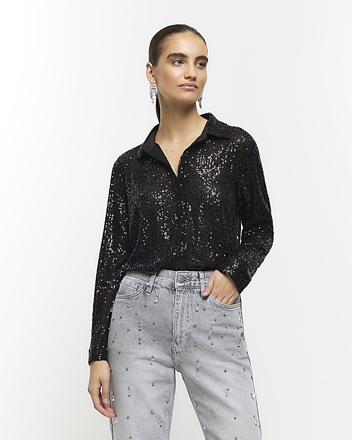 River island sale black sequin top